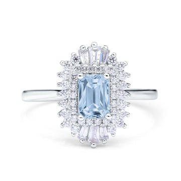 Emerald Cut Vintage Wedding Ring Simulated Aquamarine CZ 925 Sterling Silver